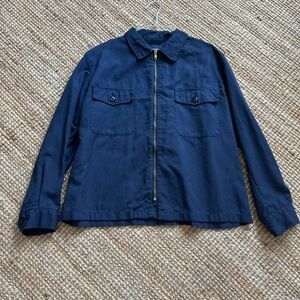 Navy Blue Vintage Military Zip-Up Jacket